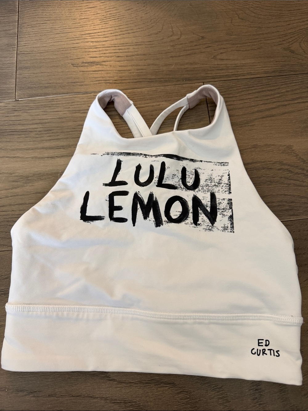 lululemon athletica White Sports Bra with Black Logo ED CURTIS